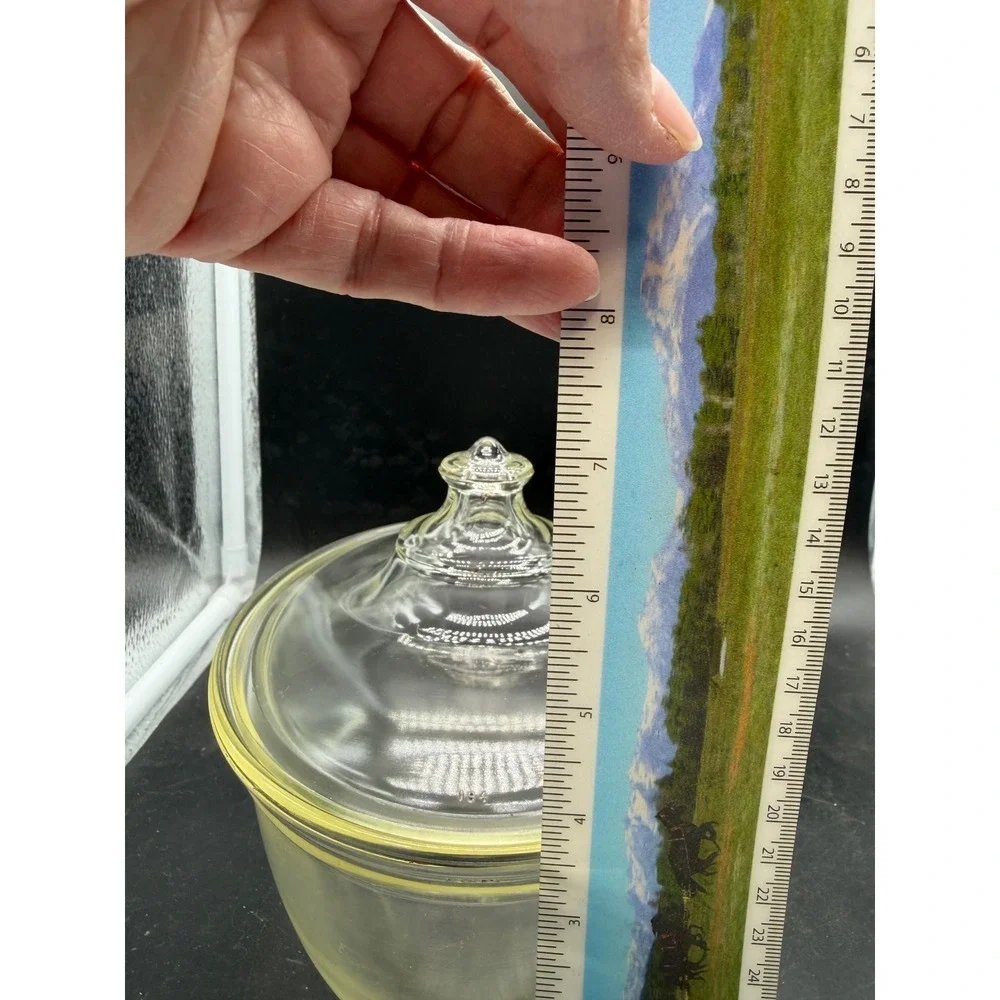 Vintage Pyrex 194 Clear Glass Oval Casserole Dish‎ with Lid Yellow Rim Trim